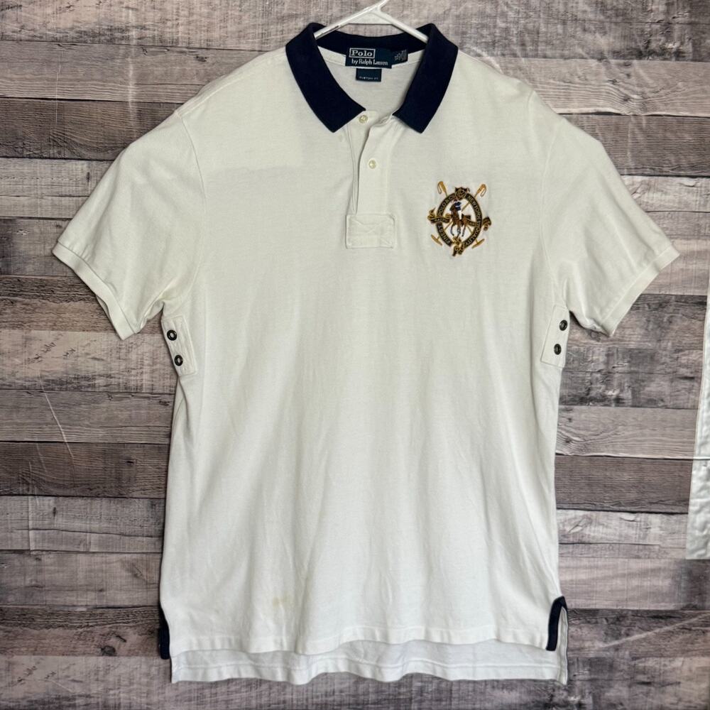 Polo Ralph Lauren Rugby Polo Shirt Mens XL White Big Horse Crest Custom Fit